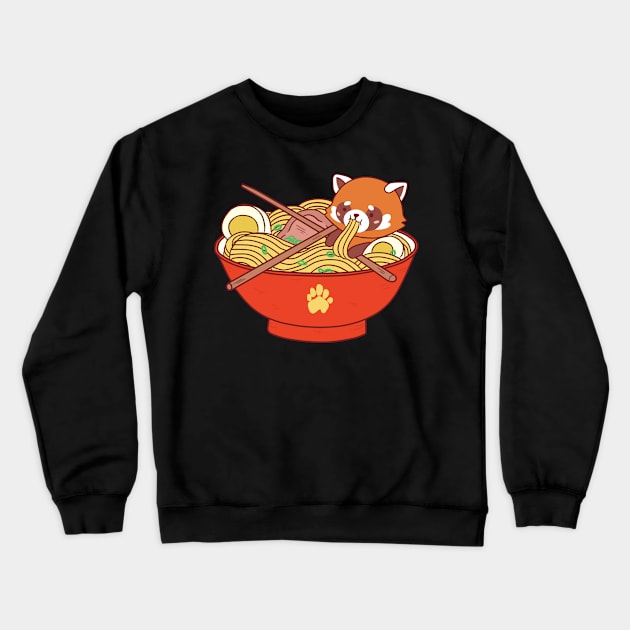 Red Fox In Japanese Ramen Noodles Gift Print Kawaii Anime Print Crewneck Sweatshirt by Linco